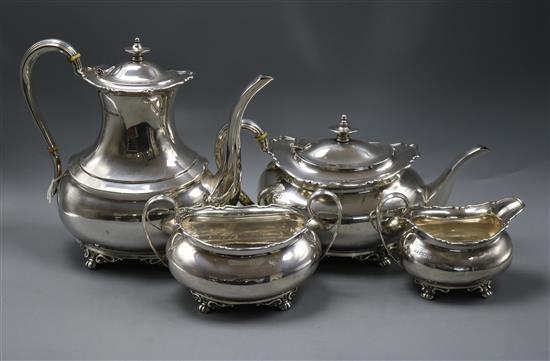 A George V oval silver four piece tea and coffee service, Atkin Brothers, Sheffield, 1916/1917, gross 56.5 oz.